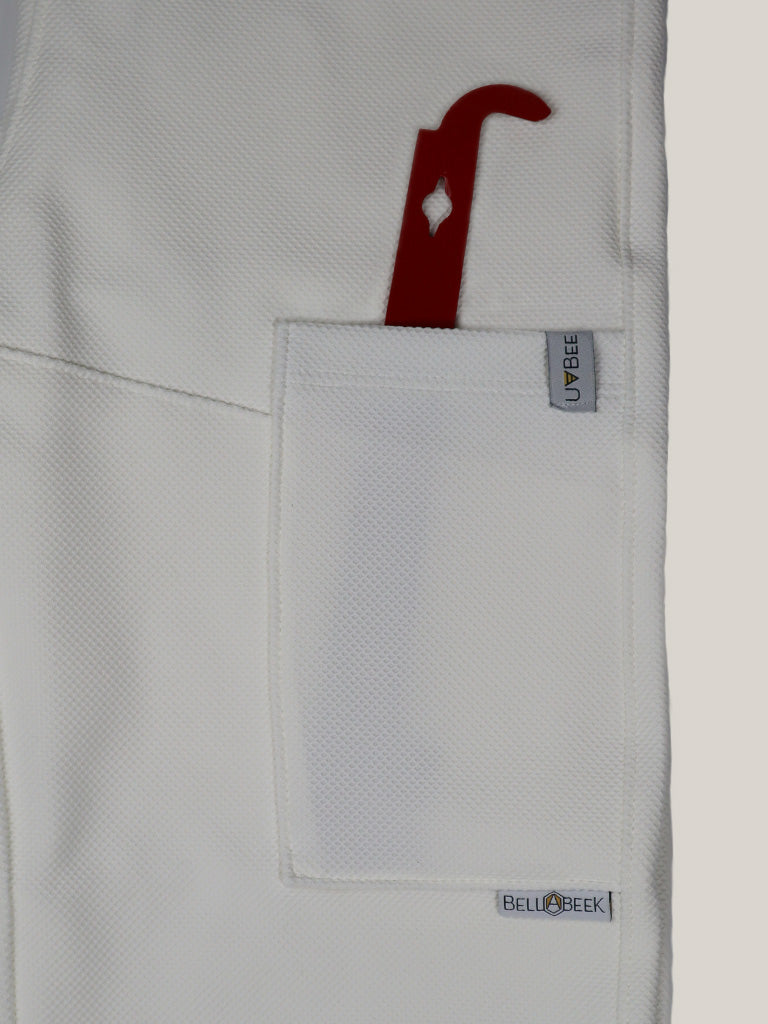 UVBee Beekeeping pants shown laid flat. Pocket detail.